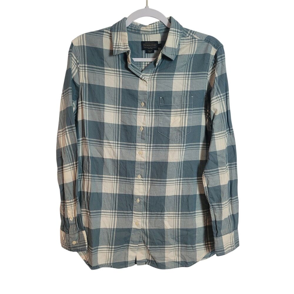 Pendleton Plaid Flannel Button Up Shirt Women's Size Small‎ Blue White Country